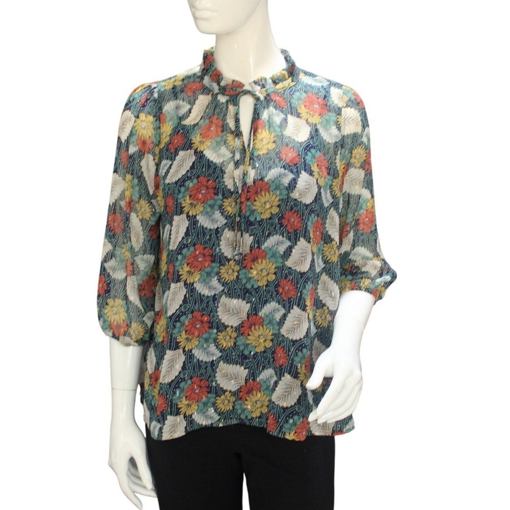 Figueroa & Flower Floral Layered Top Built-In Cami Metallic Detail Size‎ PS